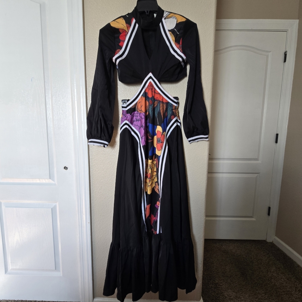 Frida Kahlo Floral Hollow-out Waist Dress